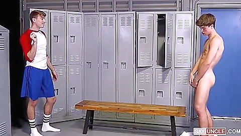 Brunette with a tattooed pussy gets fucked in the locker room