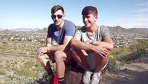 Hot hunk twinking and sucking on hard cock after a long blowjob
