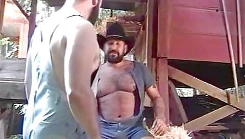 Bearded mature hunters riding a long rod in vintage boots