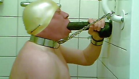 A girl with sexy tits enjoys big dildo on the floor