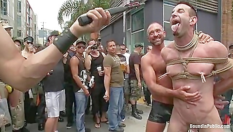 Group sex with horny man in bondage with his friends
