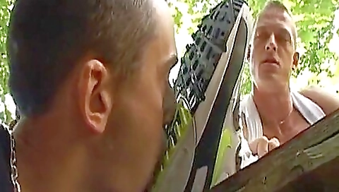I am getting a facial from a large dick in an outdoor scene