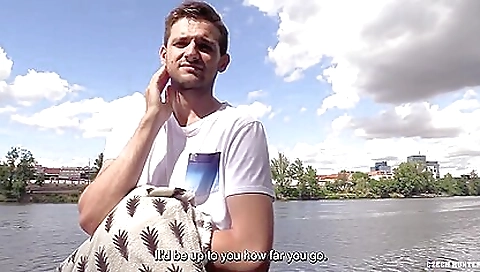 Bareback porn clip of a hot brunette gay man riding and cumming
